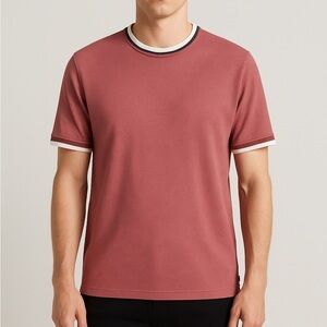 Ted Baker elevated basics textured cotton tee contrast trim men’s XL dusty rose
